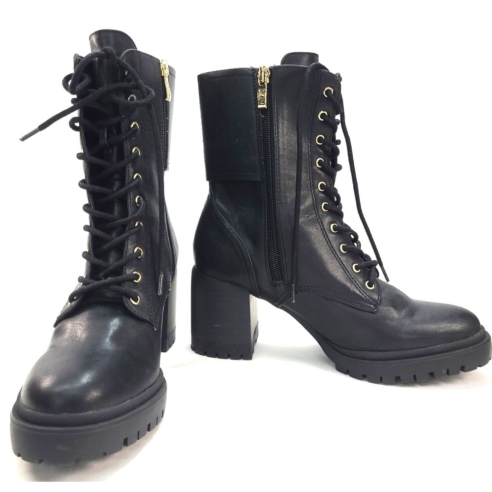 DKNY Black Lace Up Ultra High Heel Combat Boots Womens Size 8.5
